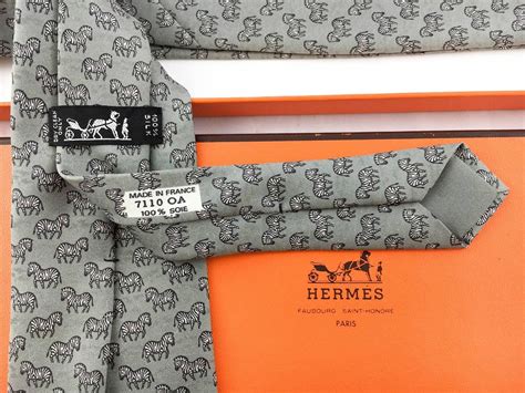 HERMES authentic silk tie, Zebra theme, made in France 7110, 